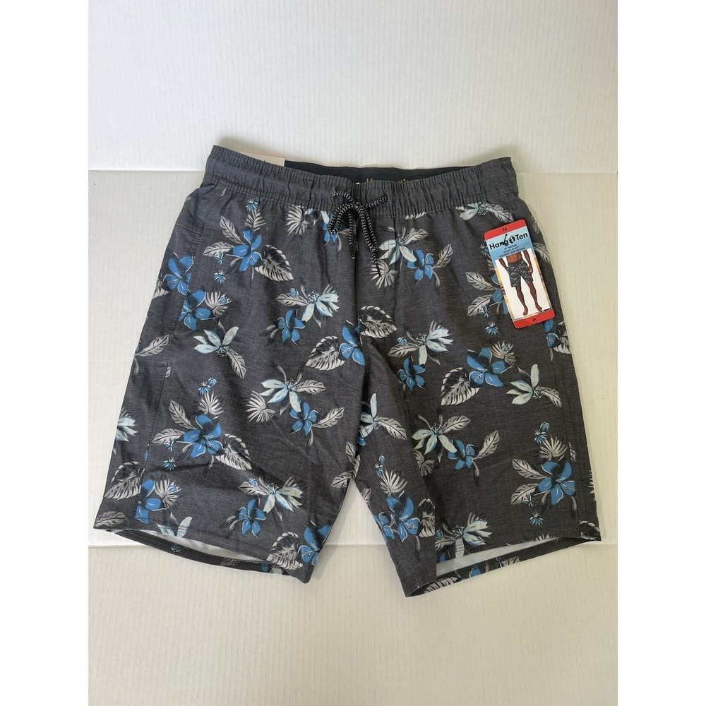 HANG TEN Gray Floral Print Lined Swim Trunks Swimsuit Men's Size M Quick Dry